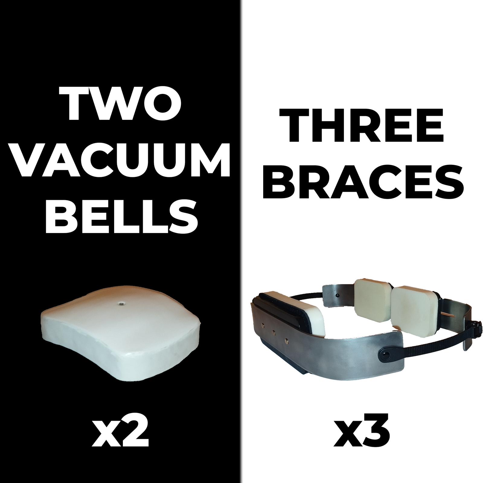 Three custom-made braces and two custom-made vacuum bells for Pectus Excavatum